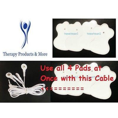 OMRON PM3030-Compatible QUAD 4 Snap Lead Cable Wire + 24 ELECTROTHERAPY PADS