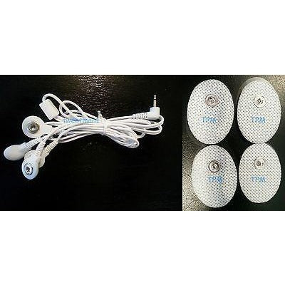 TENS Upgrade~ 2.5mm Electrode Lead Cable+4 OVAL Pads/Use 4 Electrodes on 1 Cable