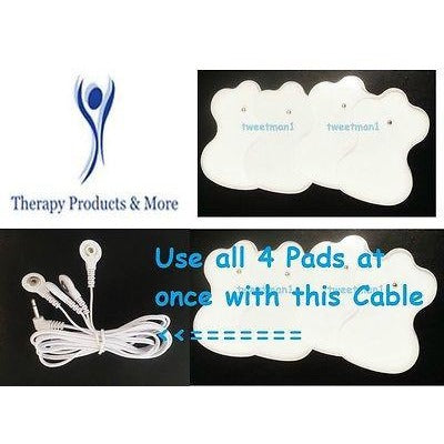 Omron 3030 Compatible 3.5mm Quad 4 Ways Tens Massager Cable with 10 Pads