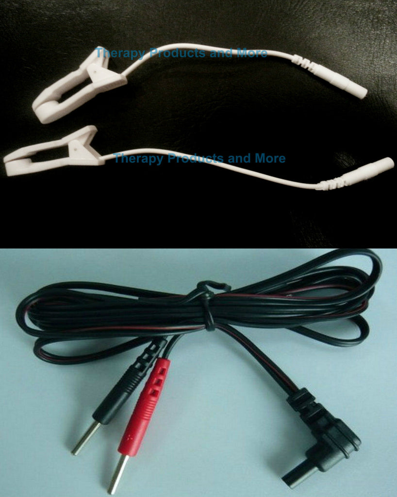 2 Ear Clip Clamp Electrodes 2mm Female and TENS Cable 2.35mm plug 2mm Pins