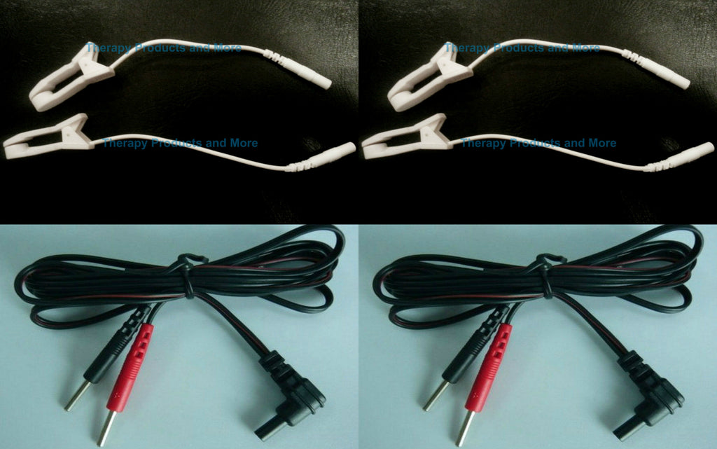 4 Ear Clip Clamp Electrodes + Cables (2) for Intensity 10, Twin Stim, TENS 3000