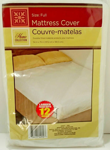Full Size Fitted Mattress Cover White 54" x 75" Waterproof Protection 12" Pocket Depth
