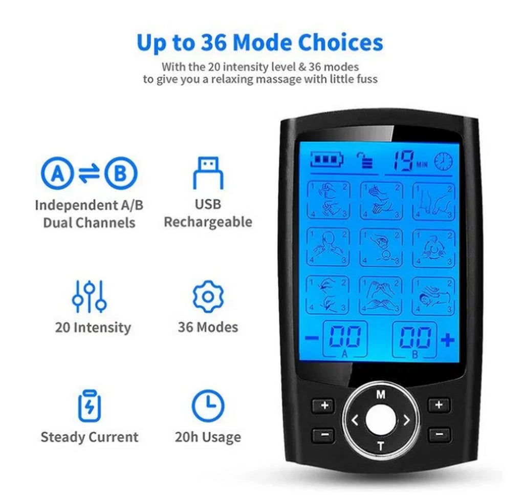 + Bonus-36 Mode Tens Muscle EMS Massager Therapy Electric Stimulator US