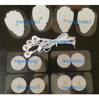 ELECTRODE LEAD CABLE (2.5mm) + PADS (8 LG, 8 SM) COMPATIBLE W/ELIKING MASSAGER
