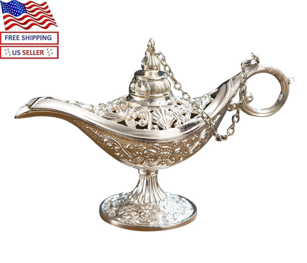 New Aladdin Magic Genie Light Oil Lamp Silver Toned Stunning Decoration