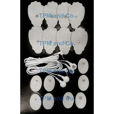 2 Electrode Lead Cable (3.5mm)+Massage Pads (8 Lg+8 Oval) for Electrotherapy Massager Tens