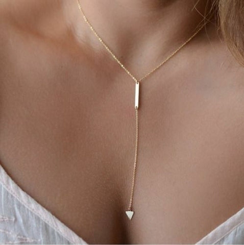 Lariat Necklace Long Thin Chain Simple Delicate Dainty Bar Y Drop Gold Color