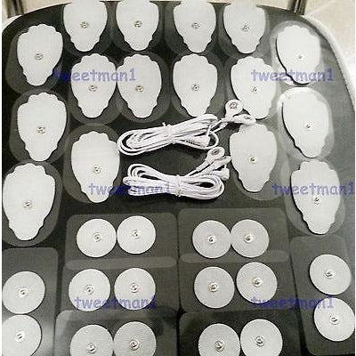 2 ELECTRODE DUAL LEAD WIRES(3.5mm)+(16LG + 16SM) Massage Pads for EMS, TENS Unit