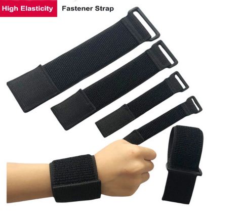 4 pc Set - Hook and Loop Elastic Fastening Cable Strap Band Ties Black Nylon