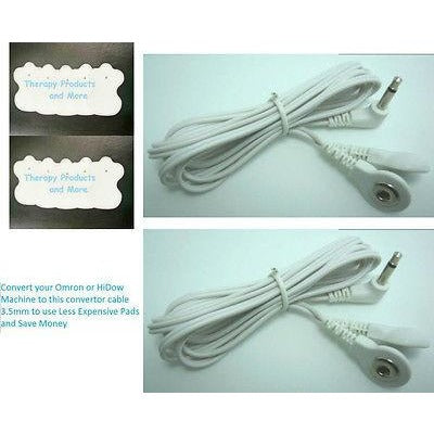 OMRON AND TENS COMPATIBLE 3.5mm LEAD CONVERTOR CABLES (2) w/10 MASSAGE PADS