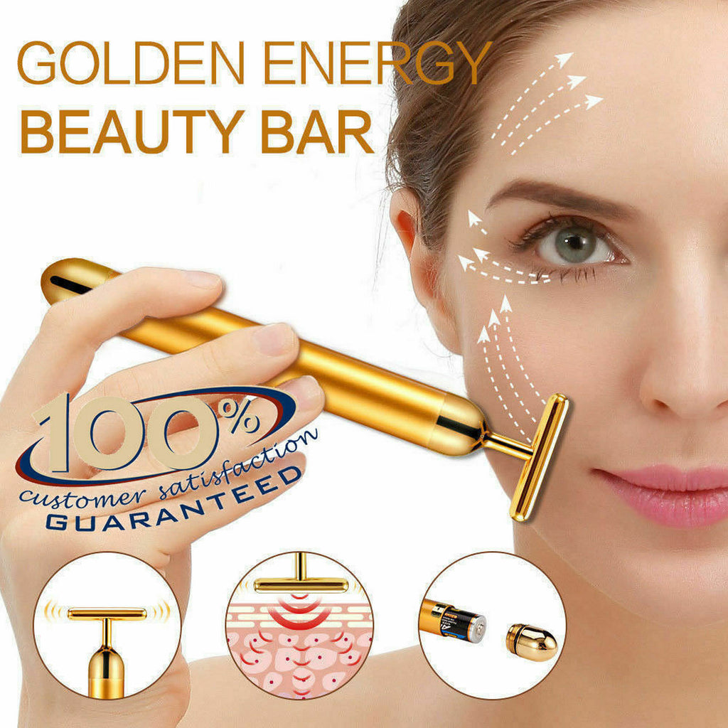 Gold Beauty Bar Facial Roller Face Vibration Skincare Massage Face Lift Firm