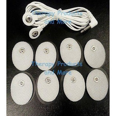 PINOOK COMPATIBLE DUAL LEAD WIRE + 8 OVAL MASSAGE PADS FOR TENS, IFC EMS ESTIM