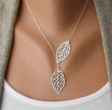 USA Cute Leaf Lariat Necklace Charm Boho Bohemian Womens Chain Choker Silver