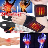 1 Pair Black Tourmaline Self-Heating Wrist Brace Bands - Arthritis Pain Relief, Magnetic Therapy