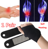 1 Pair Black Tourmaline Self-Heating Wrist Brace Bands - Arthritis Pain Relief, Magnetic Therapy