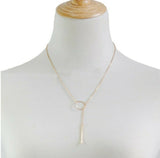 Lariat Necklace Long Thin Chain Simple Delicate Dainty Circle Y Drop Silver or Gold