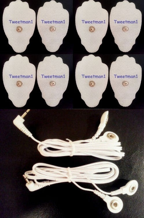 Electrode cables (2.5mm) dual snap (2) with 8 Tens Massager Massage Pads