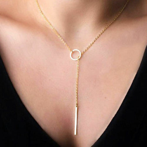 Lariat Necklace Long Thin Chain Simple Delicate Dainty Circle Y Drop Silver or Gold